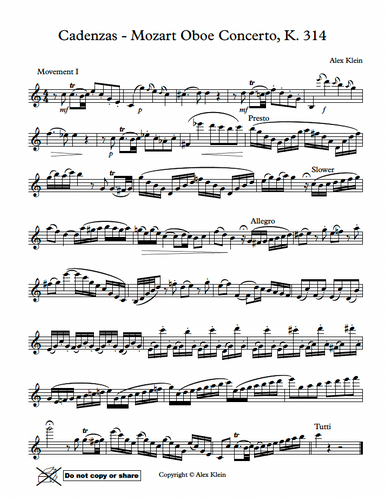 Mozart Oboe Concerto, K. 314, Alex Klein Cadenzas | Alex Klein