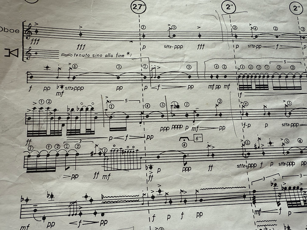 The 3rd line (32nd notes) is performed steadier, but it conveys movement so the oboist plays the following measure with a faster pulse.
