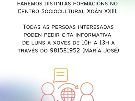 AVISO: NOVAS FORMACIÓNS NO CENTRO SOCIOCULTURAL XOAN XXIII