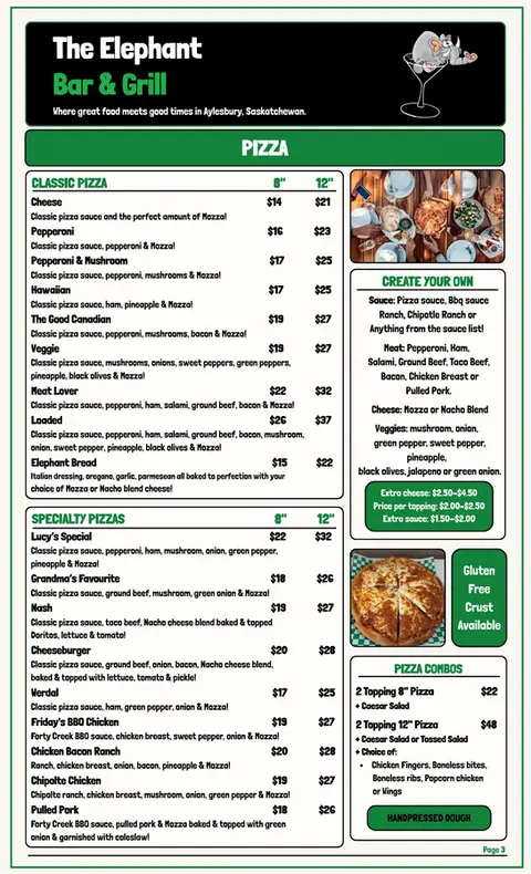 Menu - Pizza page