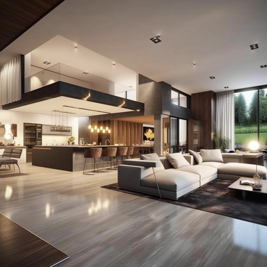 Avant projet ameublement et décoration salon séjour cuisine sur-mesure