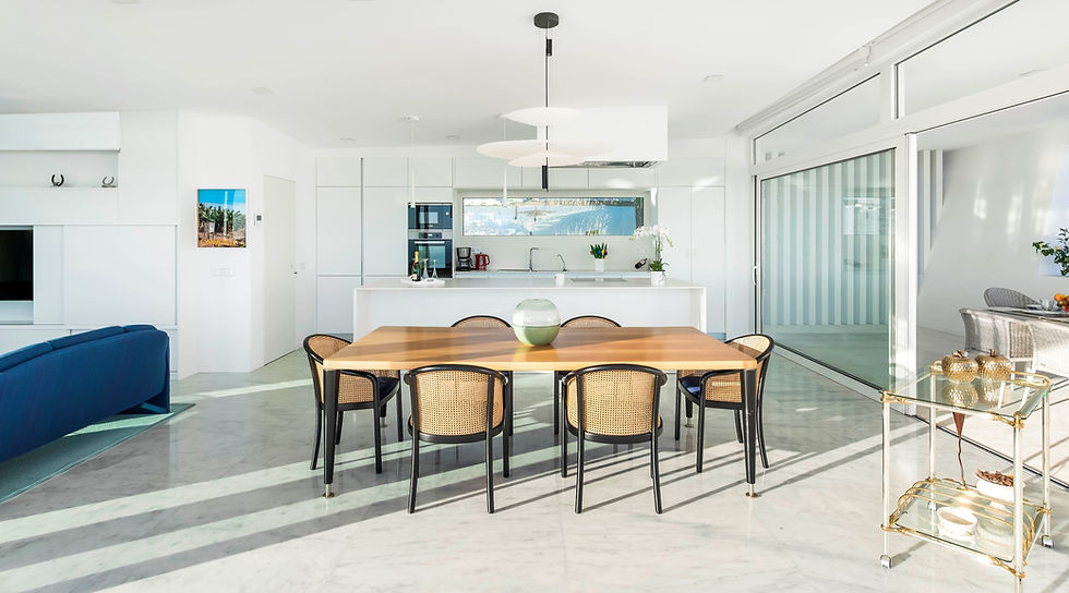 Part of the fully equipped design kitchen with sideways view to the nature valley