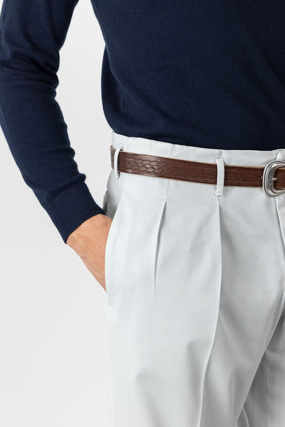 Thumbnail: Autumn Winter Gray Cotton and Modal Chino Trousers