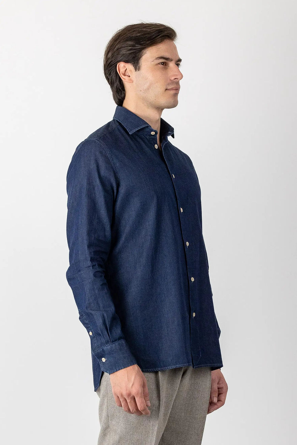 Thumbnail: Polvica Tailored Shirt – 100% Cotton Blue Denim – Made in Italy
