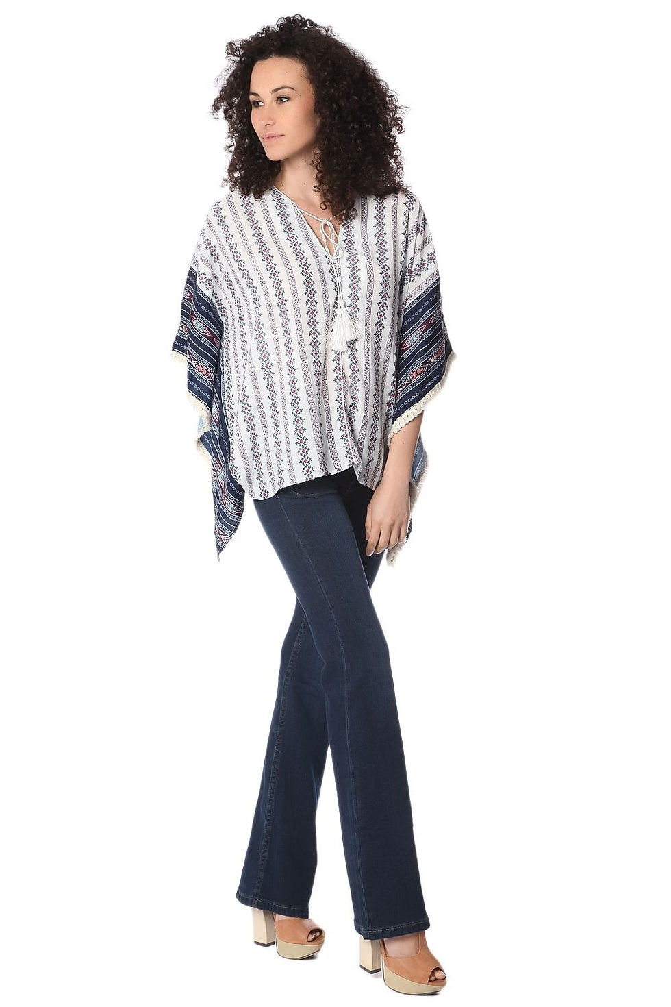 Thumbnail: Navy Oversized Poncho Top with Tribe Print – Comfortable & Stylish