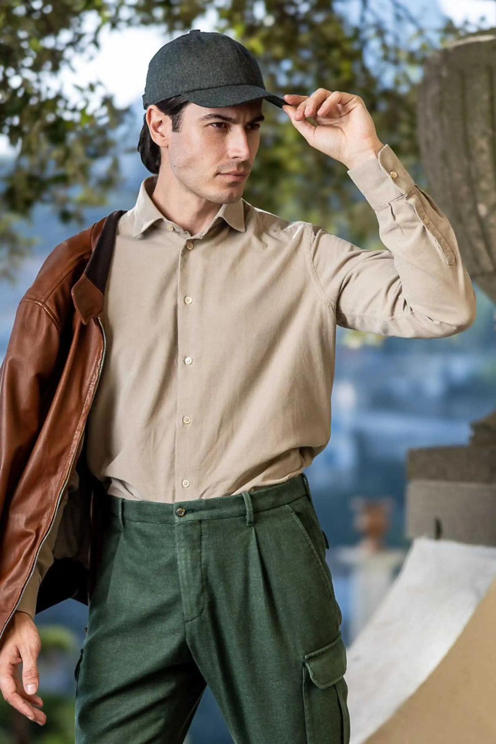 Thumbnail: Beige Velvet Shirt 100% Cotton Autumn Winter