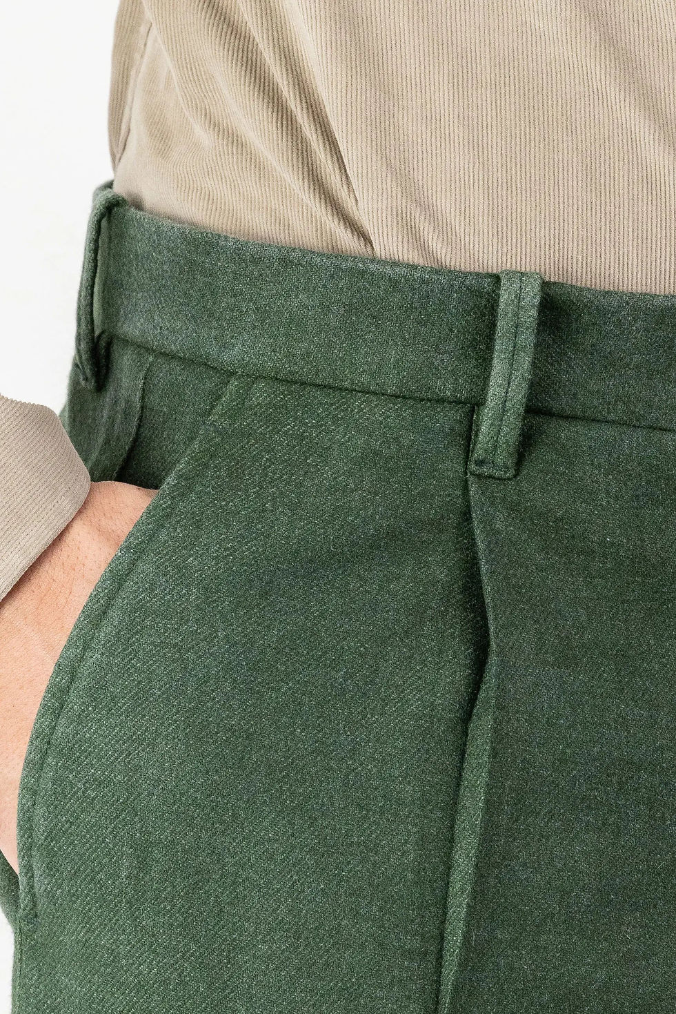 Thumbnail: Green Wool-Dyed Flannel Chino Pants Fall Winter