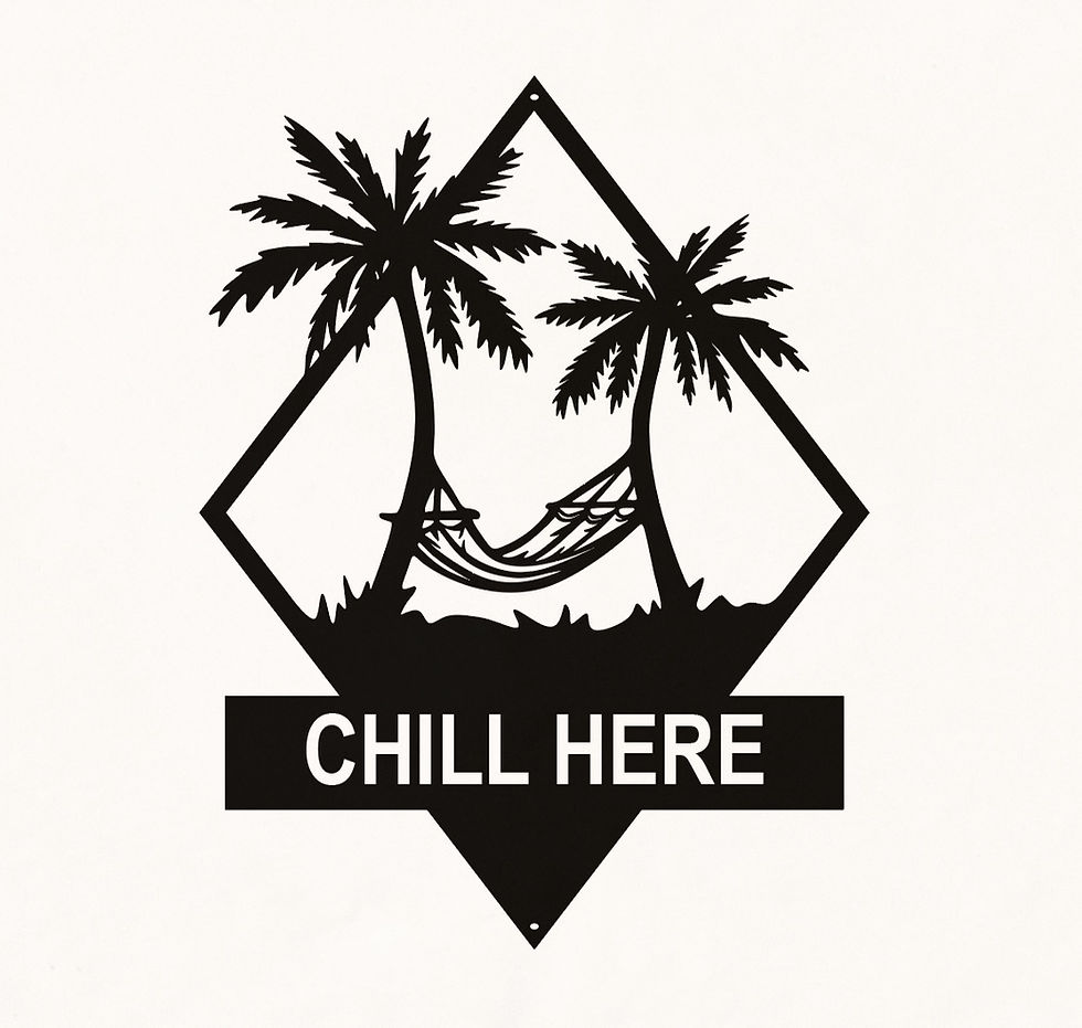 Palm trees with hammock - with 'chill here' text