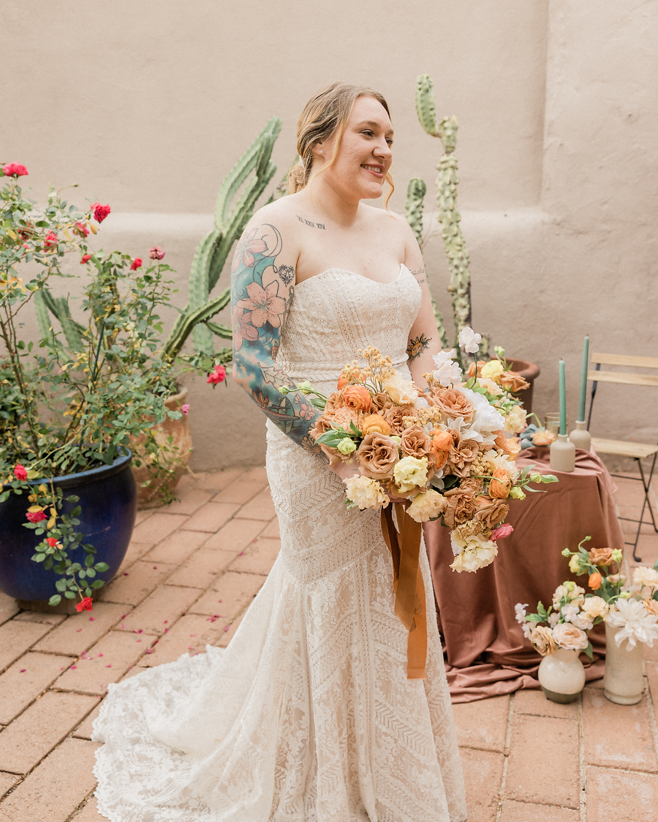 Photo by Susannah Townsend showing a Boho Newly Wedd in Soft Lace Cream Outfit