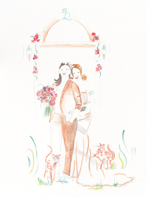 Boho Newly Weds with Fur-Babies illustrated by Bette Love Illustrations