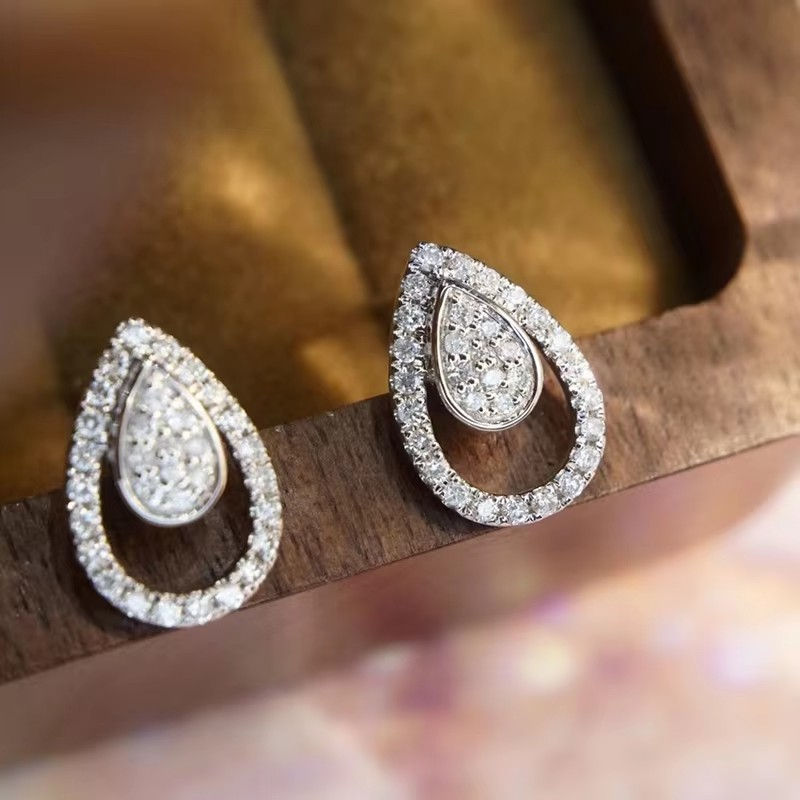 Huitan Fashionable Waterdrop Stud Earrings for Women Novel Hollow Design Piercin