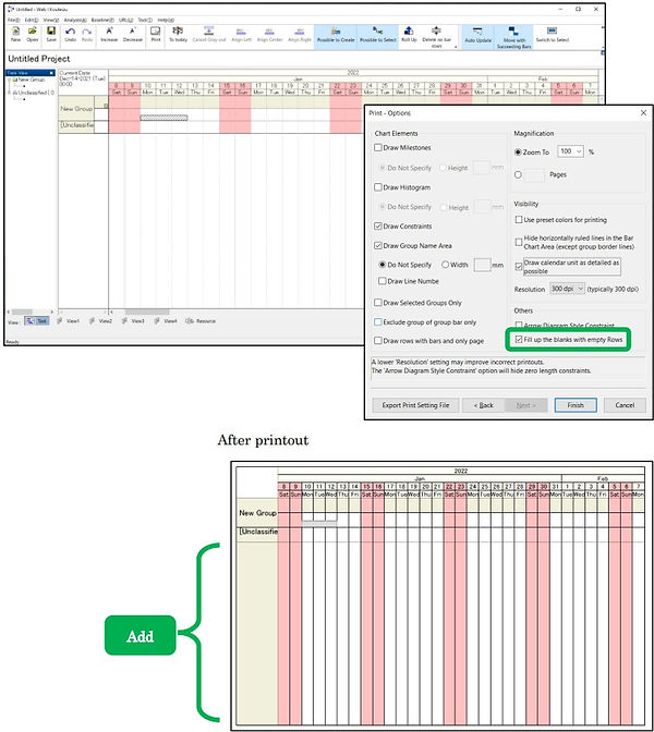 Add empty Rows to the blank space when printing