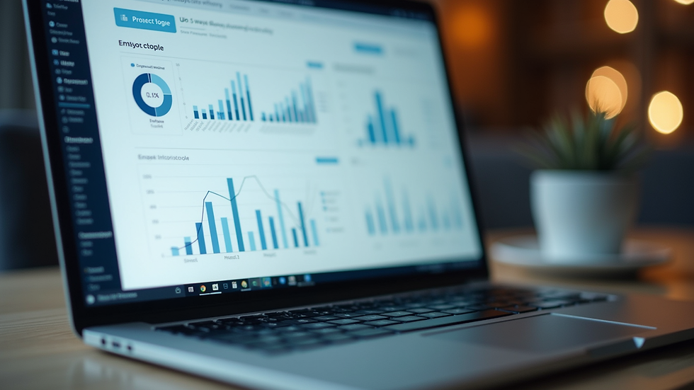 Close-up view of a laptop screen showing survey results and charts