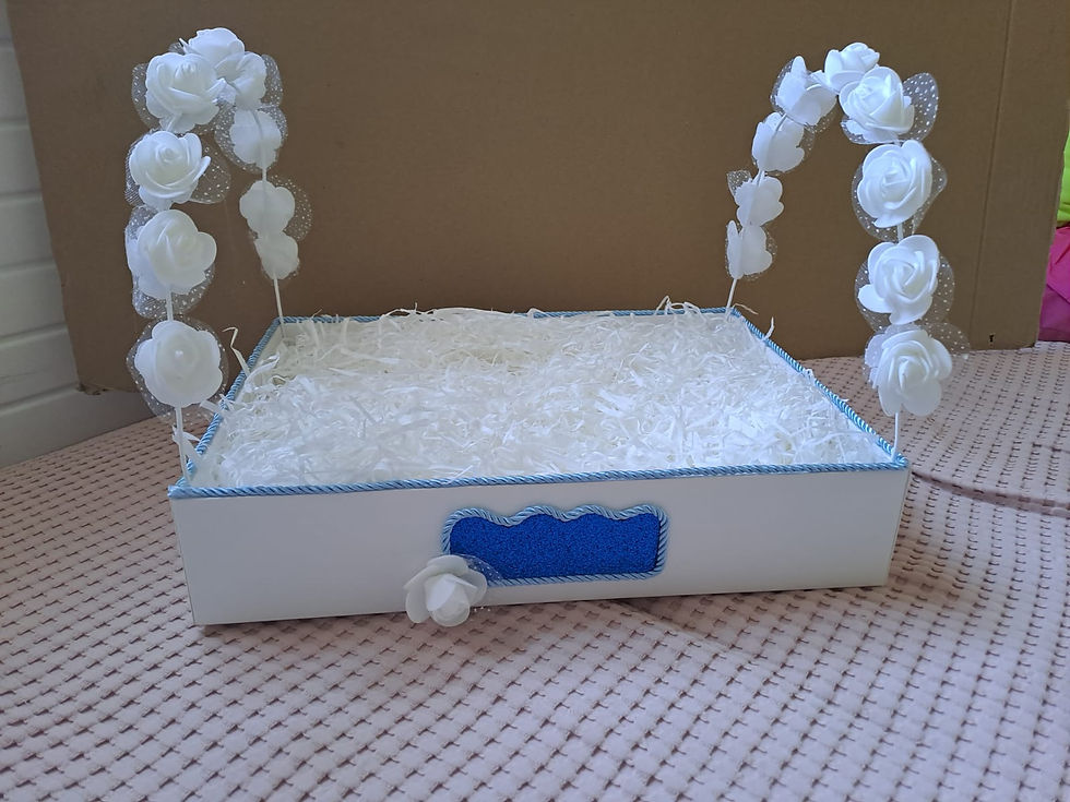תמונה ממוזערת: A white and blue tray with rose handles