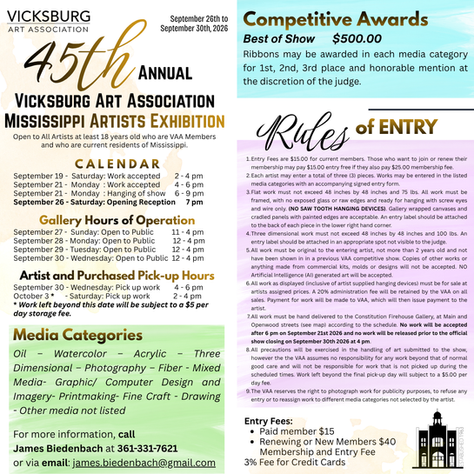 2026 Mississippi Artists Exhibition Information