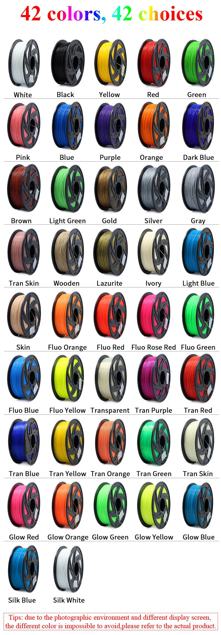 Thumbnail: 3D Printer PLA 1.75mm 3mm Filament 1KG Printing Materials Colorful For 3D Printe