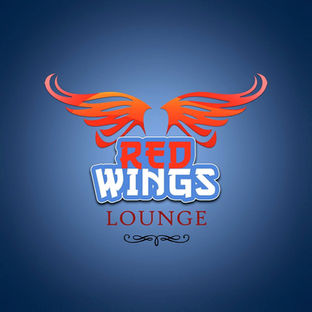 Signage design for Red Wings Lounge created in 2024, featuring bold red wings on a soft blue background. The design balances vibrant visibility with relaxation, reinforcing brand trust, customer comfort, and hospitality branding.