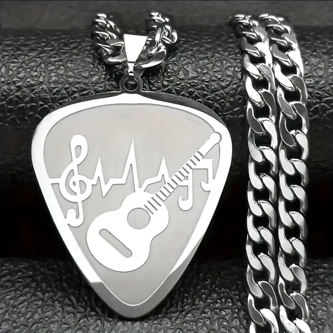 Collier Guitare Basse Hip Hop argenté