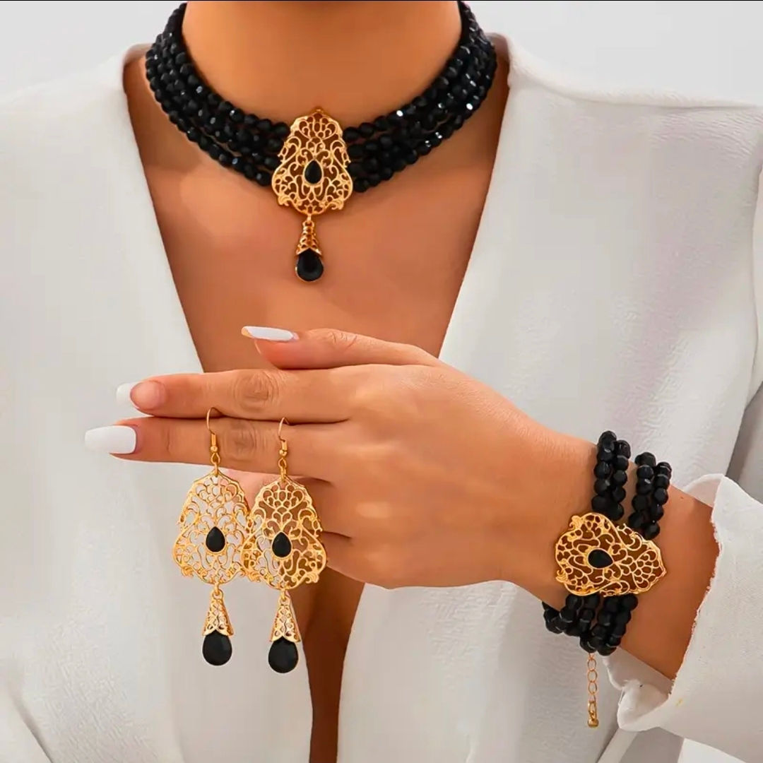 Parure de Luxe, Collier, Bracelet et Boucles d'Oreilles