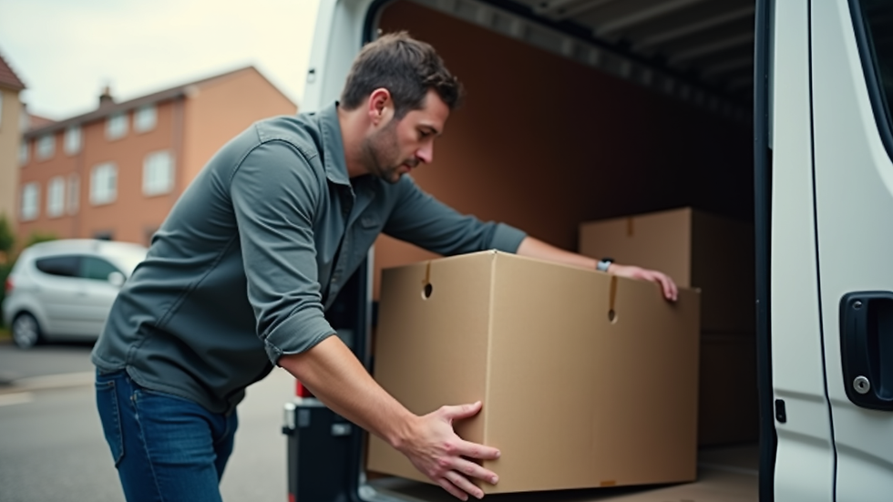 Close-up view of a man loading boxes into a van