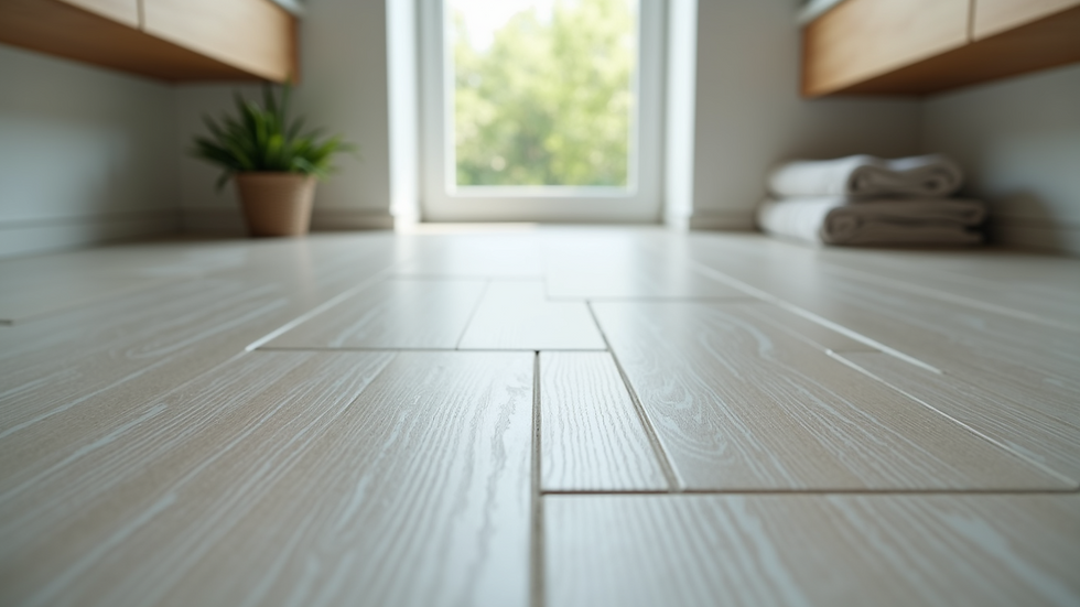 Close-up view of a modern vinyl tile floor in a home bathroom