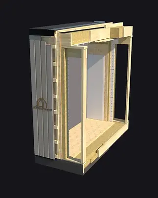 Moodulmaja valge karbi paketi seinte läbilõige.webp