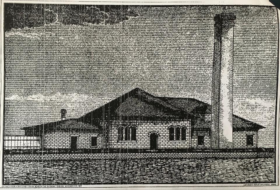 Original 1892 drawing of the back of the Pump House featuring the 2 mil gallon capacity reservoir.