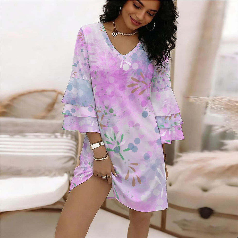 Thumbnail: Max All-Over Print Women's Stacked Ruffle Sleeve Dress