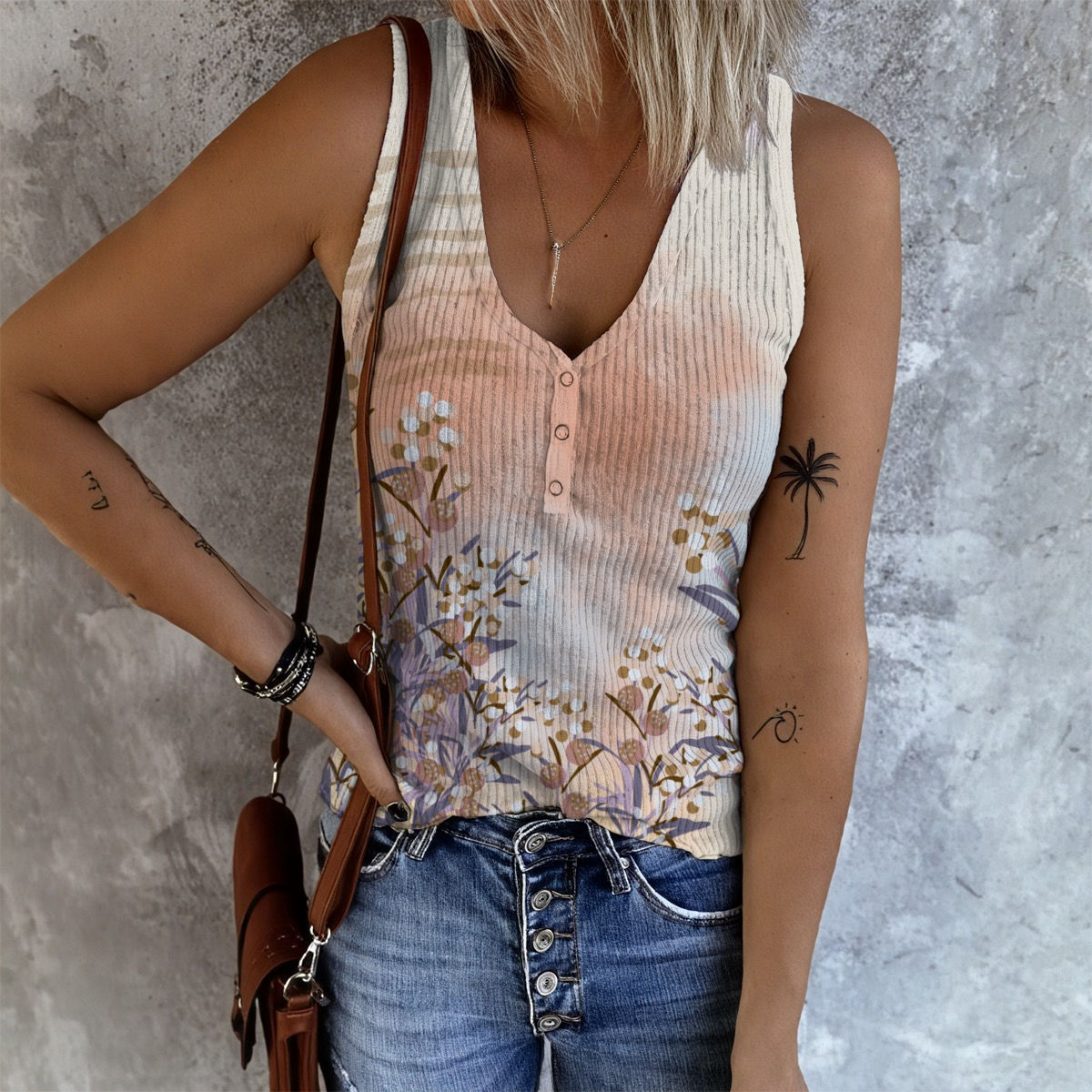 Tory All-Over Print Women's Button Vest