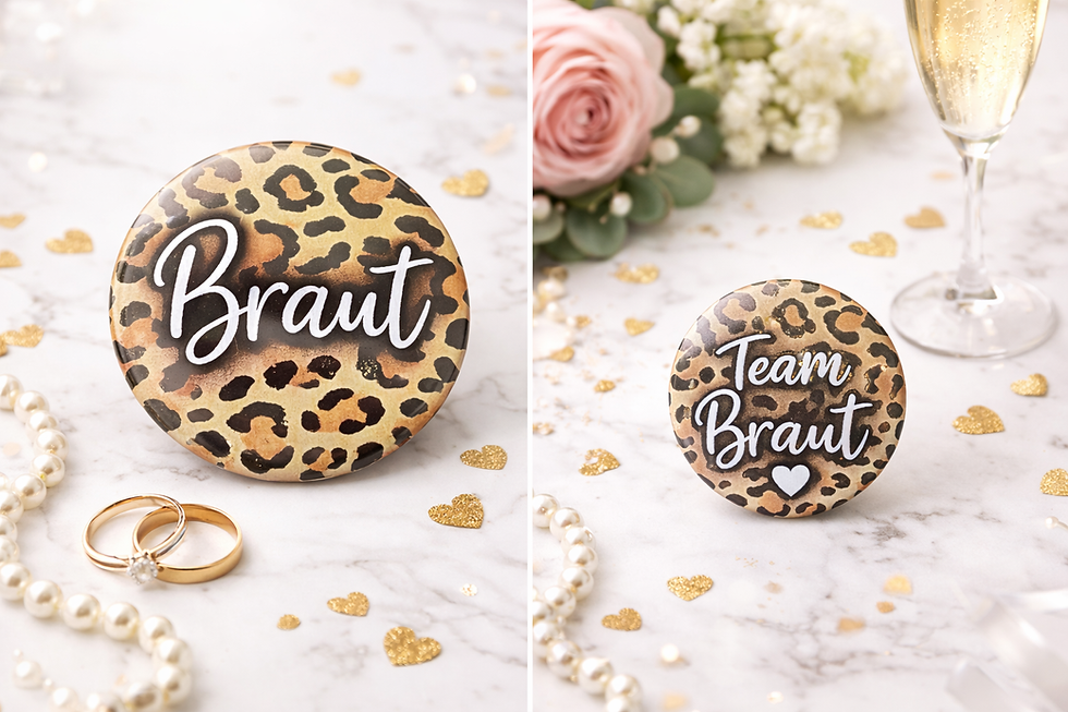 Miniaturbild: JGA Button-Set „Braut & Team Braut“ – Leo Print | 11er Set