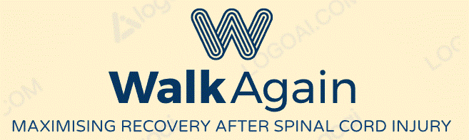 A navy blue logo for the Walk Again charity