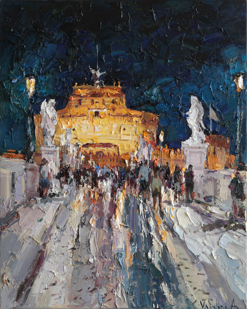 Castel Sant'Angelo at Night, Rome, an original impasto cityscape painting