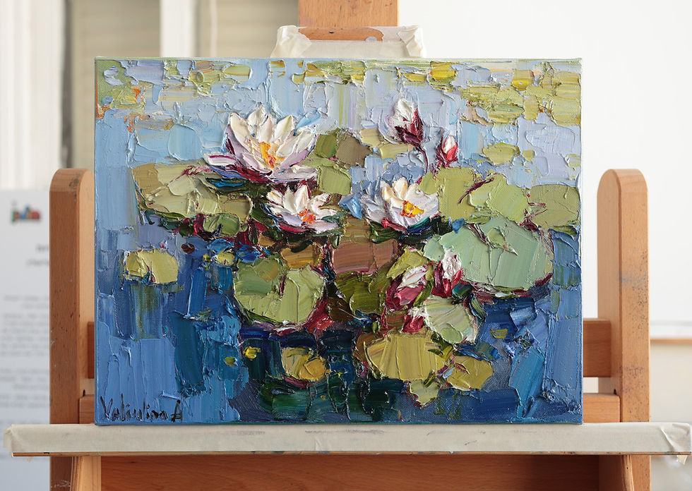 Thumbnail: Impressionistic artwork of water lilies in a serene pond