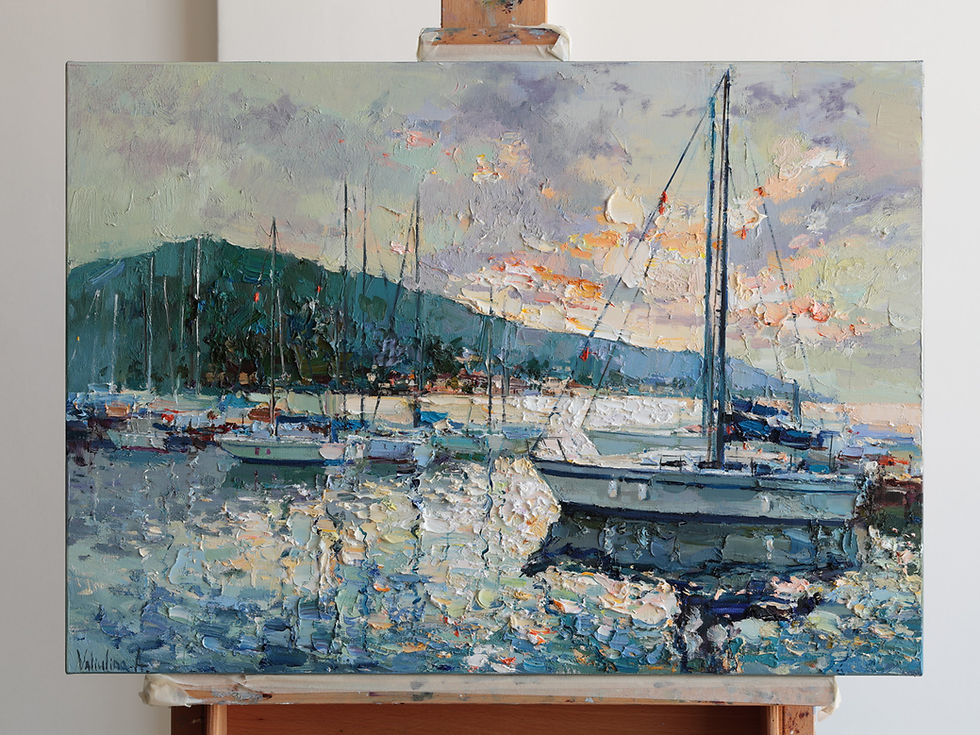 Thumbnail: Yachts at Sunset painting | 70 x 50 cm | 28 x 20 in
