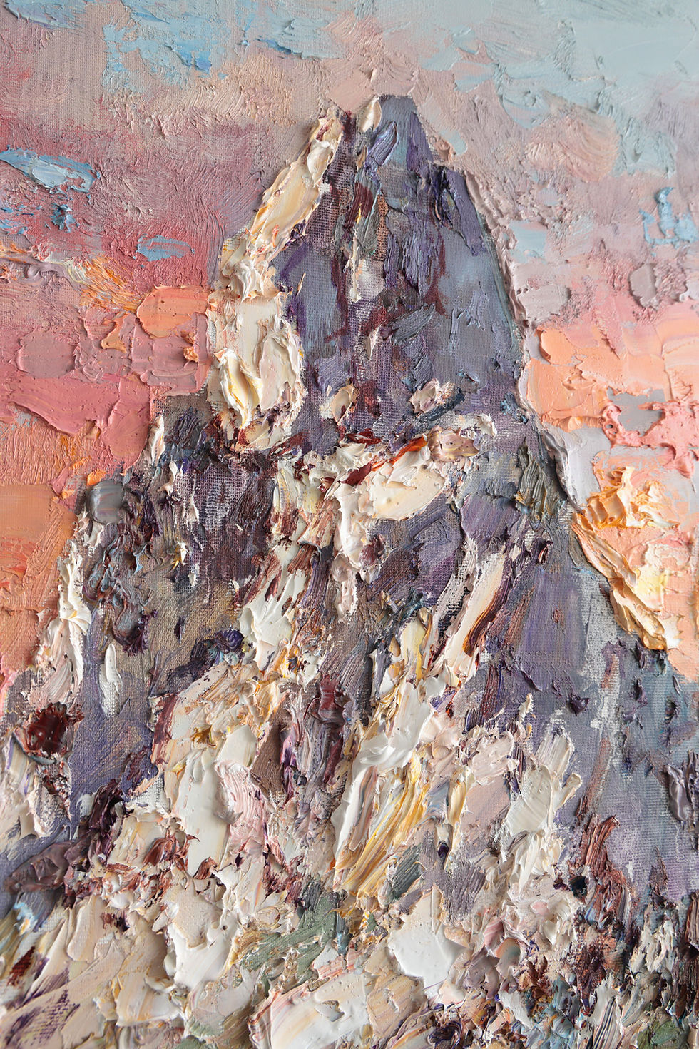 Thumbnail: Close-up of thick impasto texture in Pinnacle Peak at Sunset oil painting
