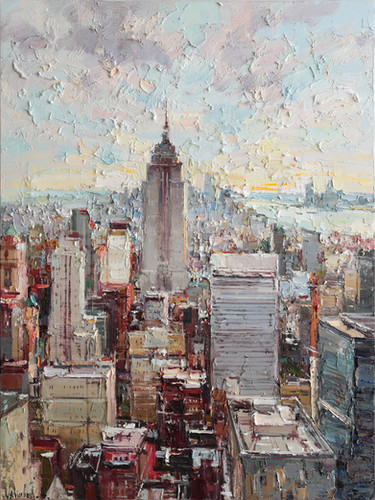 New York City Skyline - Original Textured Oil Painting
