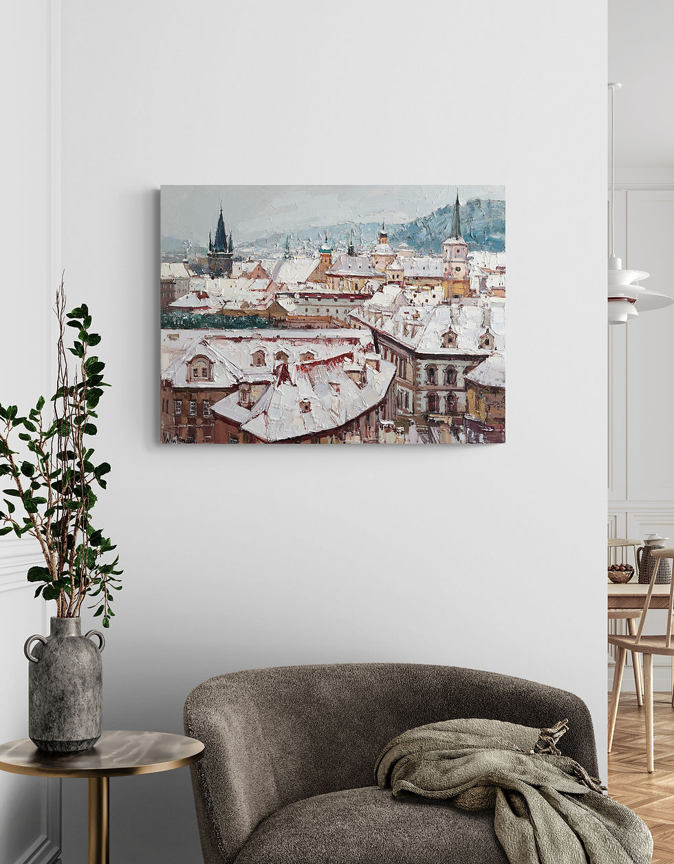 Thumbnail: Winter Rooftops of Prague painting | 80 x 60 cm | 31 x 24 in