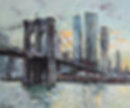 Original oil painting of Brooklyn Bridge in New York City at sunset