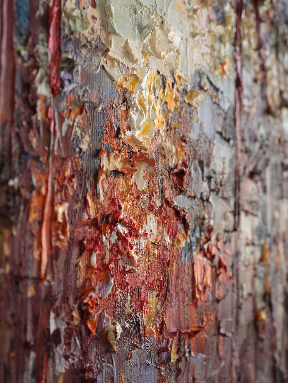 Thumbnail: Detailed view of impasto technique in a winter forest scene with sunset colors.