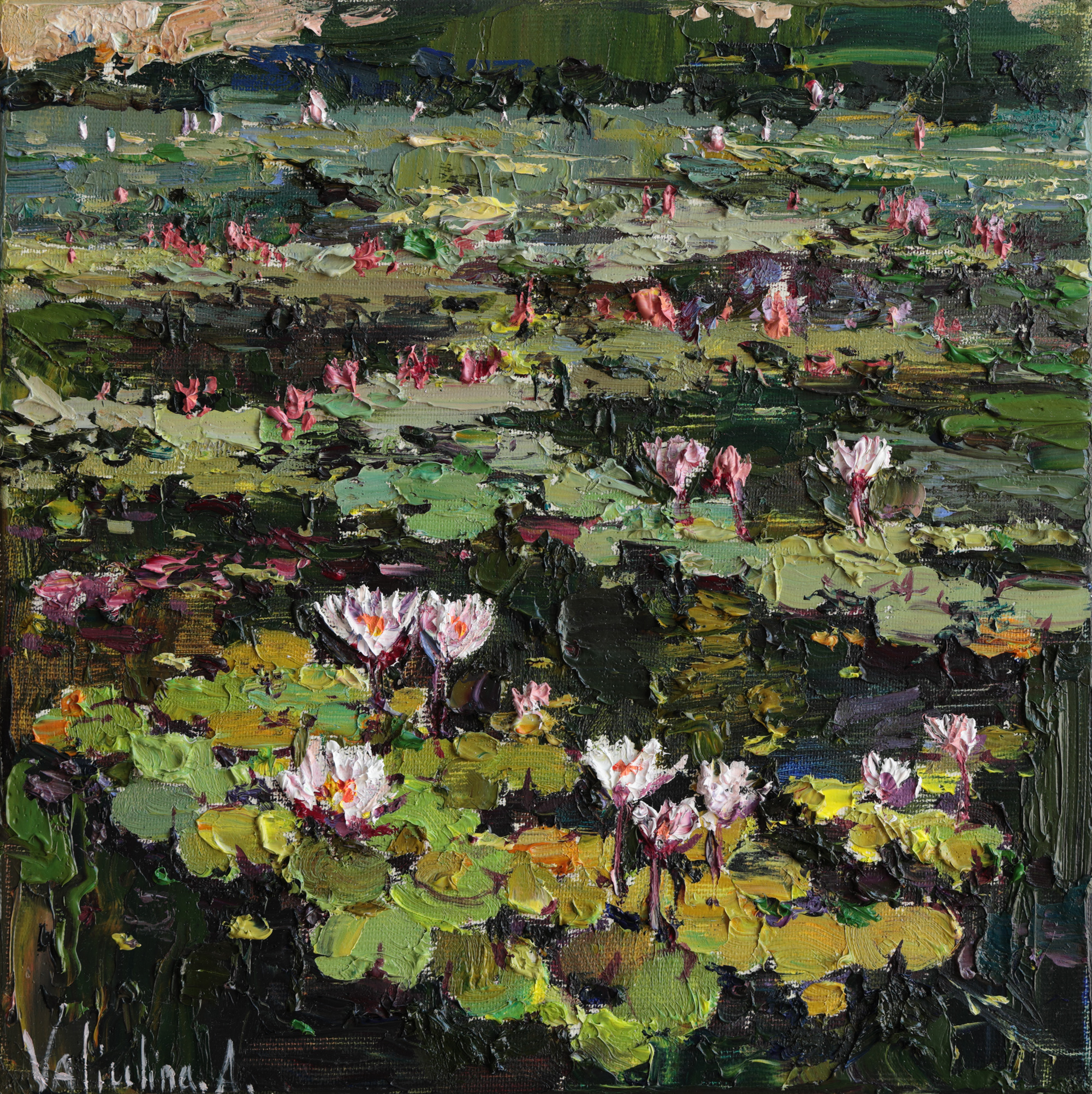 Impressionist water lilies original oil painting
