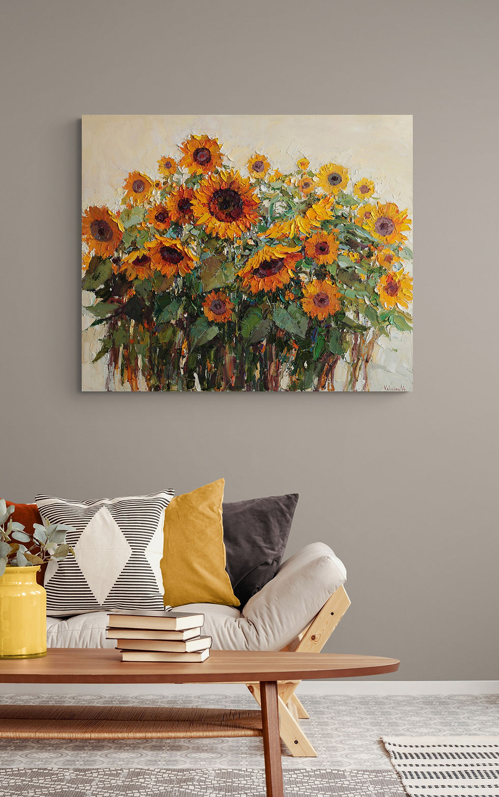 Thumbnail: Sunflowers painting  | 42 x 35 in | 107 x 89 cm
