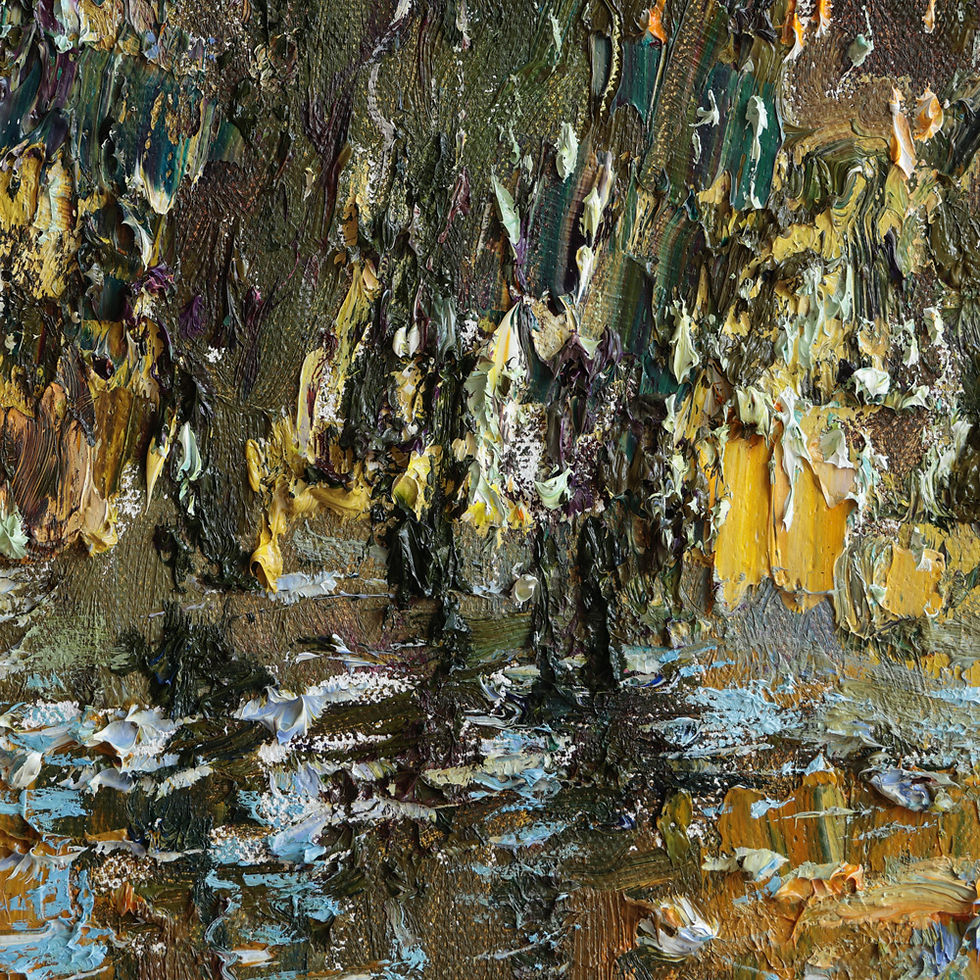 Thumbnail: Detail of oil paint texture showing light reflections on water surface