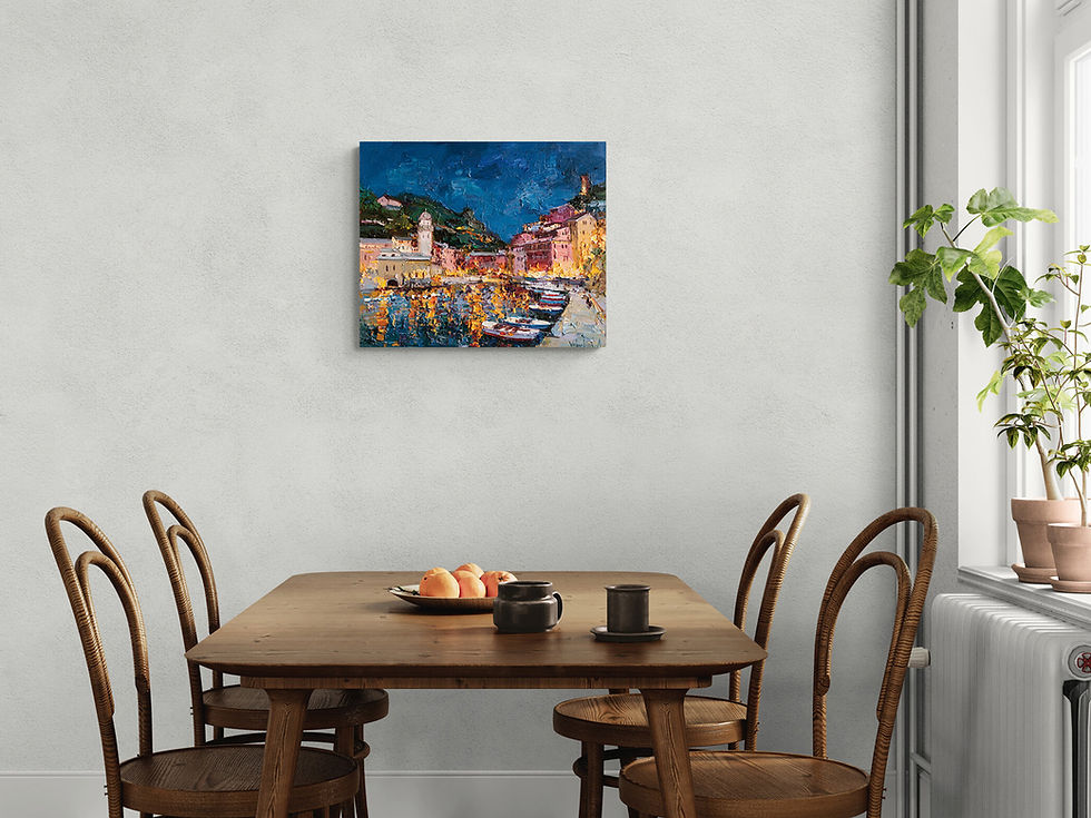 Thumbnail: Bright and colorful Italian seascape in dining room