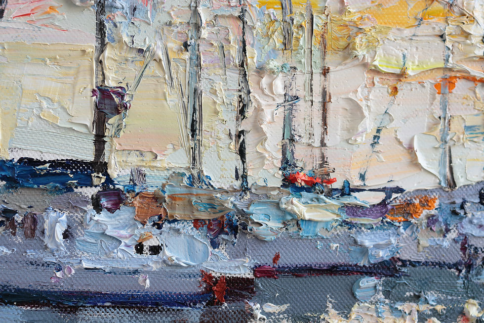 Thumbnail: Close-up of impasto texture in yachts sunset oil painting