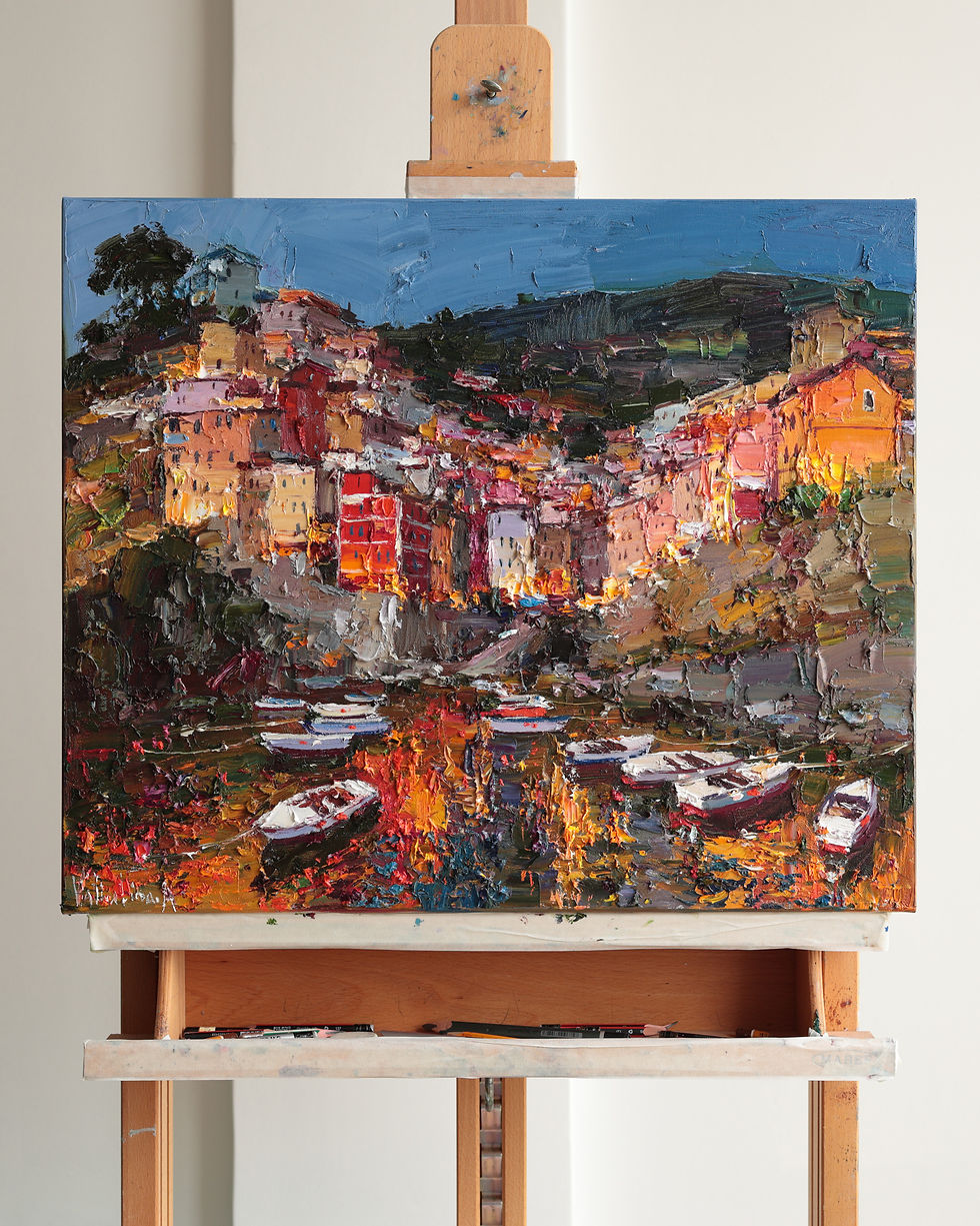Thumbnail: Textured impasto painting of Riomaggiore harbor at night