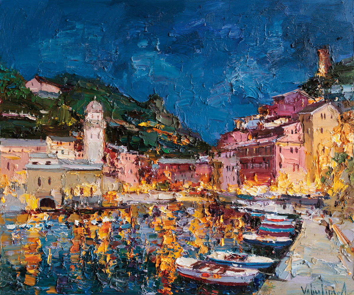 Evening view of Vernazza harbor oil painting