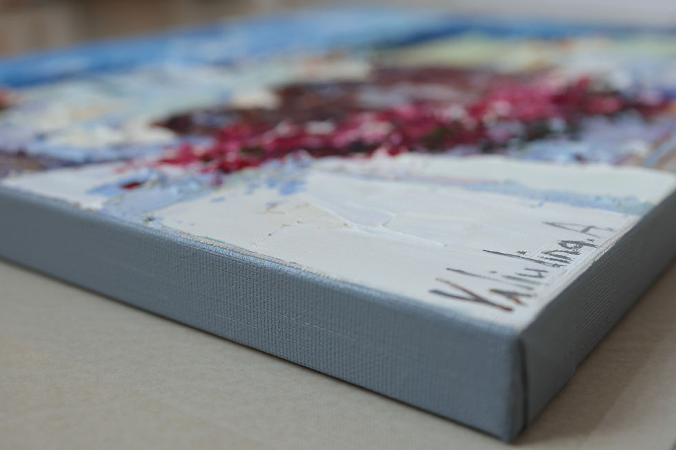 Thumbnail: Thick oil paint texture on Santorini white walls and blue domes