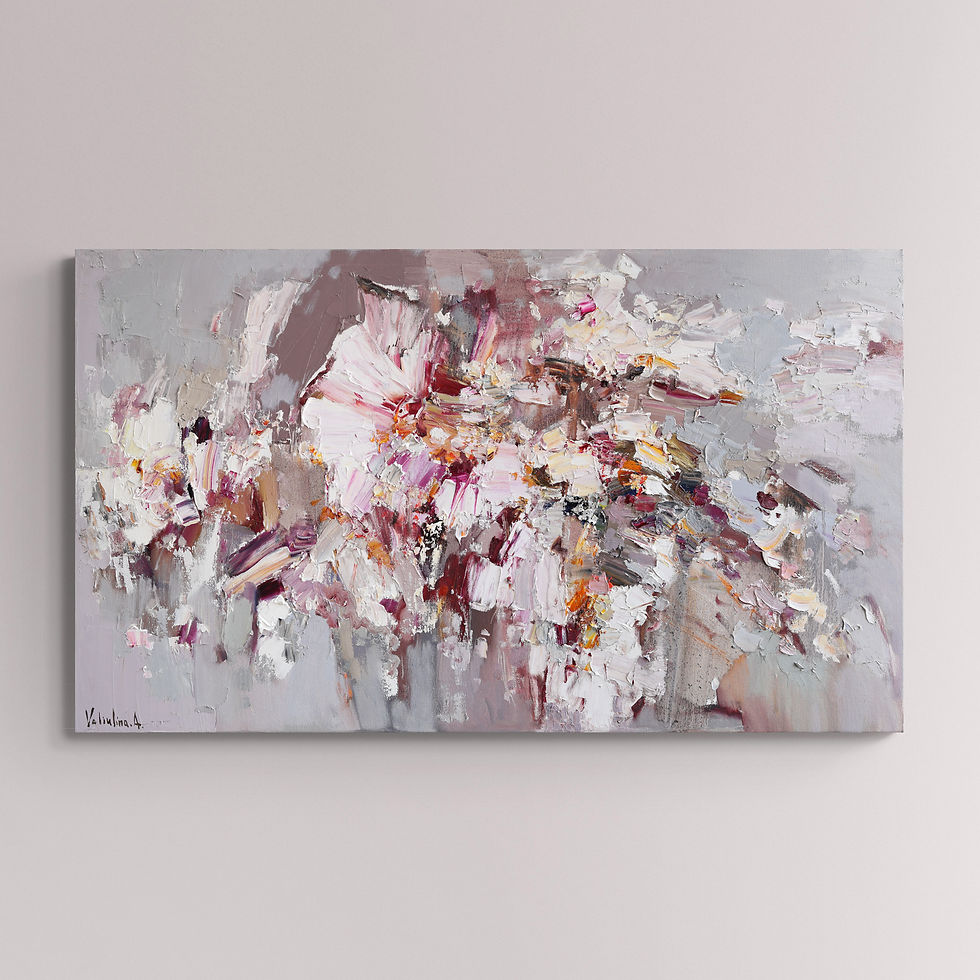 Thumbnail: Abstract white floral artwork on wall in a light home interior