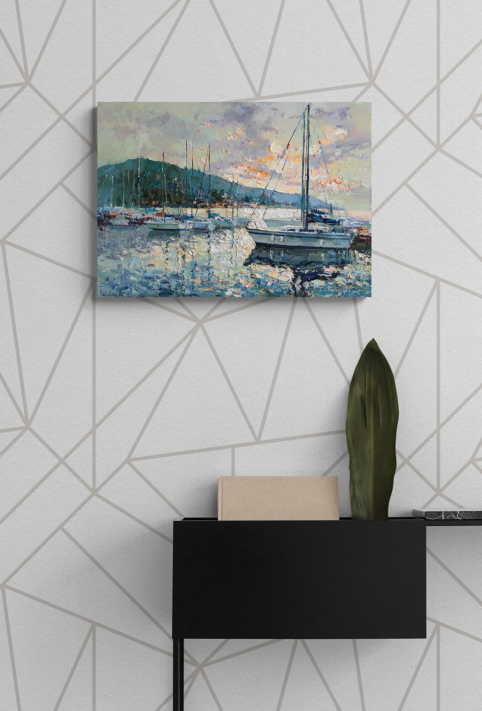 Thumbnail: Yachts at Sunset painting | 70 x 50 cm | 28 x 20 in