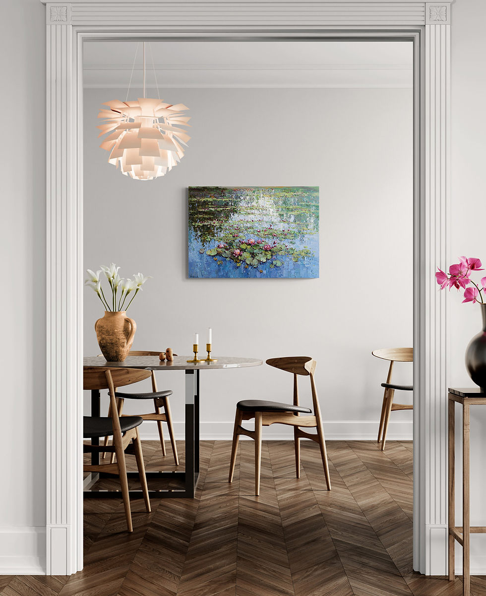 Thumbnail: Impressionist water lily painting in elegant home interior